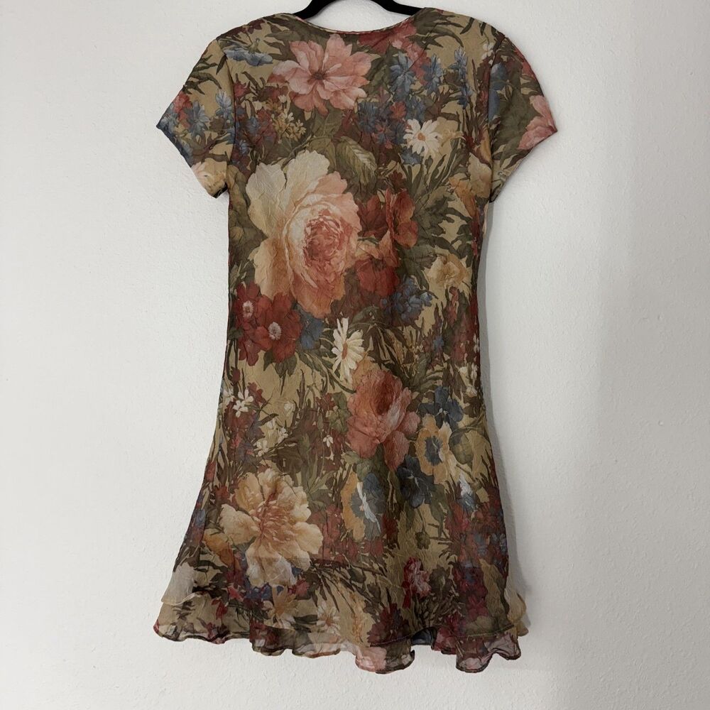 Vintage Karin Stevens Womens Dress 4 Petite Floral Crinkle Romantic Boho USA - Picture 3 of 7